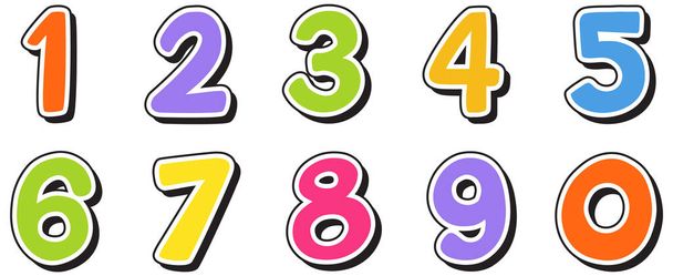 Font design for numbers one to zero on white background illustration - Vektor, kép