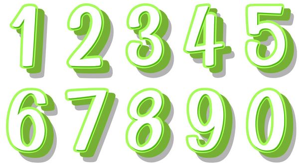 Lettertype ontwerp voor nummers 1 tot nul op witte achtergrond illustratie - Vector, afbeelding