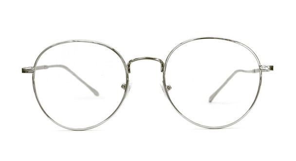 Moderni occhiali nerd argento con struttura in metallo. Oggetto isolato su sfondo bianco
. - Foto, immagini