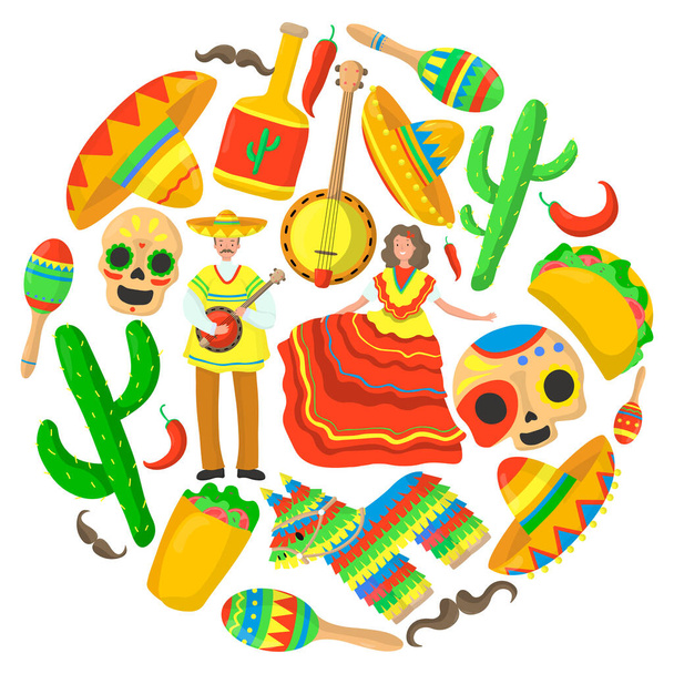 Mexico cultuur rond en cirkel concept op witte achtergrond. Mexicaanse etnische symbool. - Vector, afbeelding