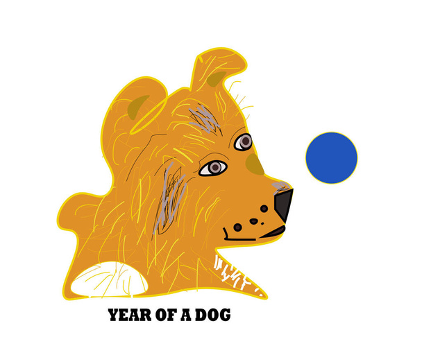 Year of a dog. Orange dog with a boll. Marry dog on isolated background. A print of a dog for t-shirt. Collie dog breed. Funny friend of a human. Vector dog. - Vector, Image