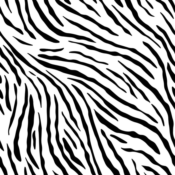 Teljes varrat nélküli zebra és tigris csíkok állati bőr minta illusztráció. Fekete-fehér vektor design textilszövet nyomtatáshoz. Divatos és otthoni design illeszkedik. - Vektor, kép