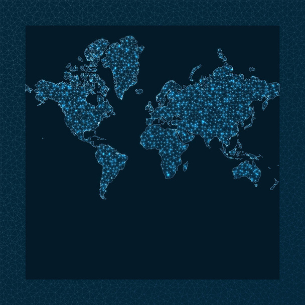 Internet en globale verbindingen kaart Mercator projectie World Network Trendy verbindingen kaart - Vector, afbeelding