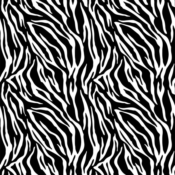 Teljes zökkenőmentes tapéta zebra és tigris csíkok állati bőr minta. Fekete-fehér kivitel textilszövet nyomtatáshoz. Divatos és otthoni design illeszkedik. - Vektor, kép