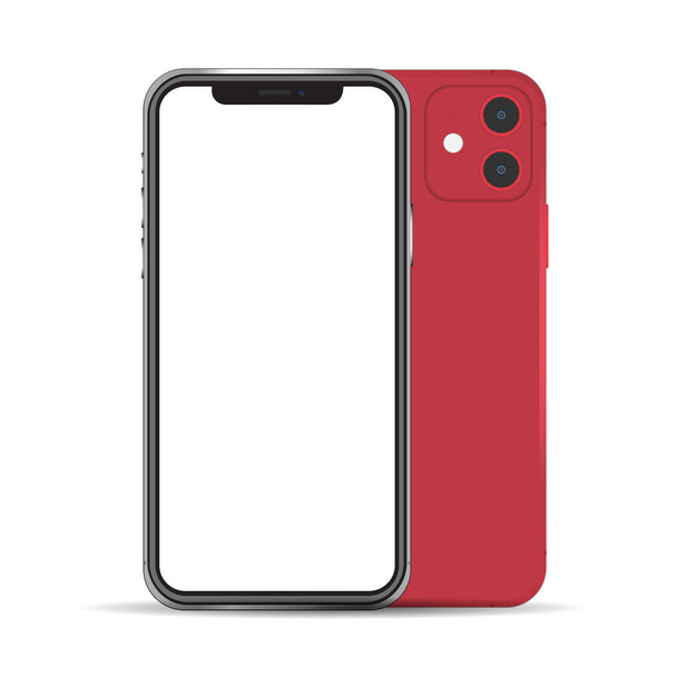Iphone 11 czerwony kolor makieta realistyczne izolowane na tle. - Wektor, obraz