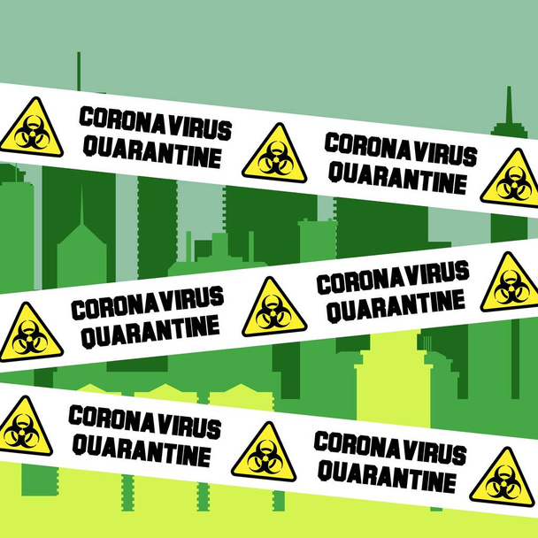 Coronavirüs salgını - şehir karantinası. Covid-19 kriz vektörü. Karantina uyarı bandı. - Vektör, Görsel