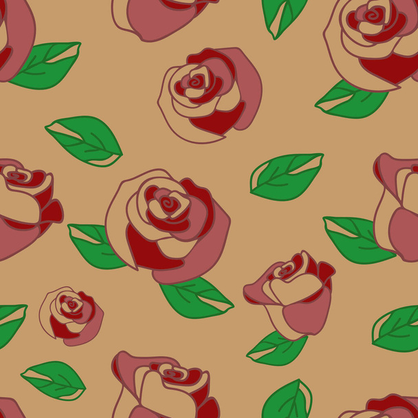 シンプルなピンクのバラとシームレスベクトルパターン。ロマンチックな花の壁紙デザイン. - ベクター画像
