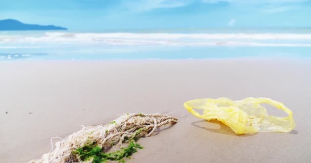 plastic bag waste on beach - Footage, Video