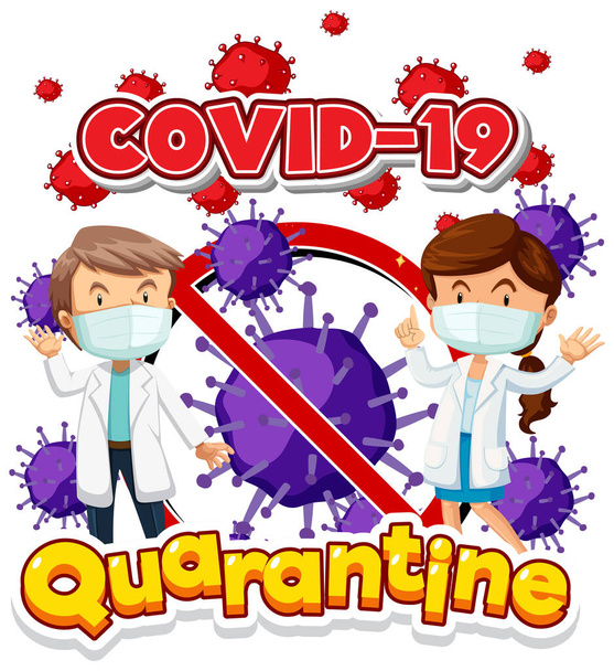 Σχεδιασμός αφίσας για το θέμα coronavirus με δύο γιατρούς και εικονογράφηση κυττάρων του ιού - Διάνυσμα, εικόνα
