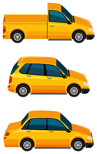 Set of yellow cars on white background illustration - Vector, Image