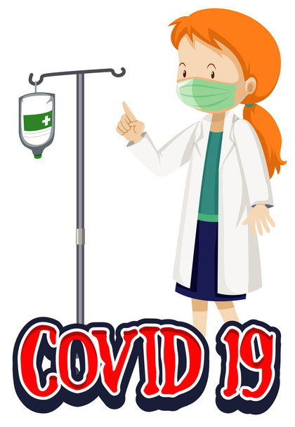 Coronavirus thema met vrouwelijke arts op witte achtergrond illustratie - Vector, afbeelding