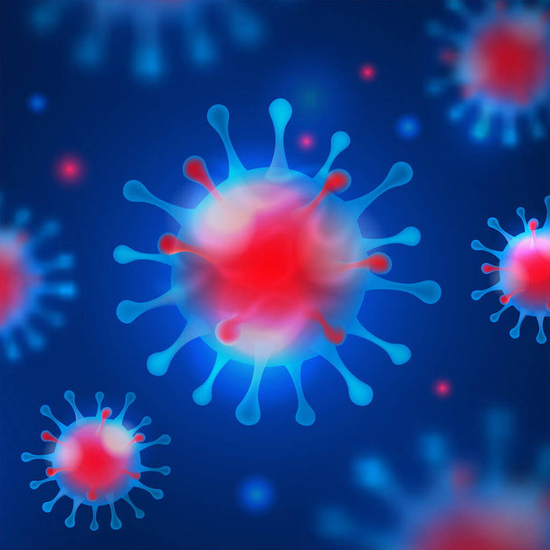 Мистецтво. Вірус коронавірусу 2019-р. COVID-19 на темно-синьому фоні. Медична концепція
 - Вектор, зображення