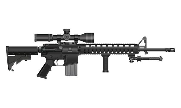 Upravená puška AR-15 s optickým zaměřovačem a dvounožcem - Vektor, obrázek