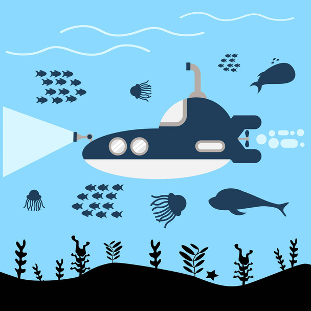 векторная иллюстрация красочной подводной лодки
  - Вектор,изображение