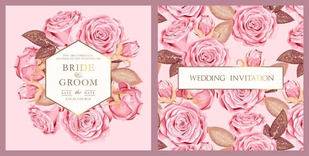 Vector wedding invitation with vintage pink roses - Vettoriali, immagini
