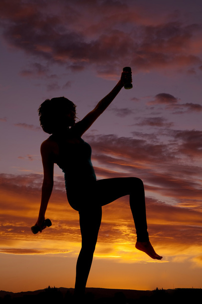 Silhouette woman fitness crane weights - Foto, imagen