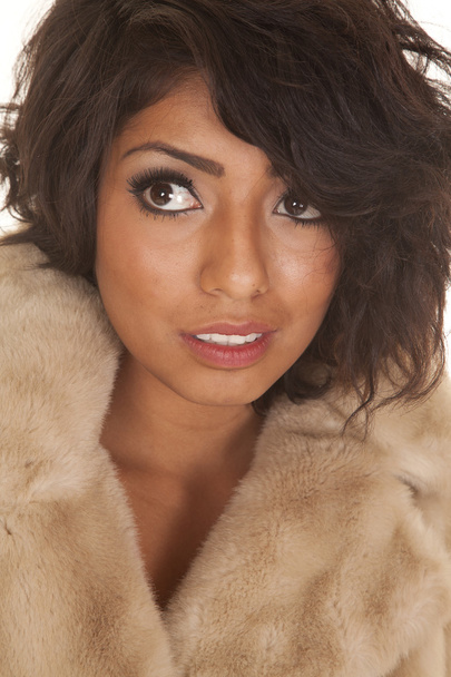 woman fur coat close look up - Foto, afbeelding