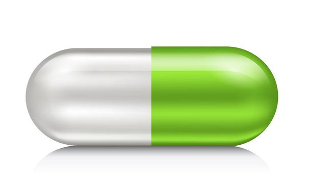 White green pill isolated on white background. Vector illustration - Vector, Imagen