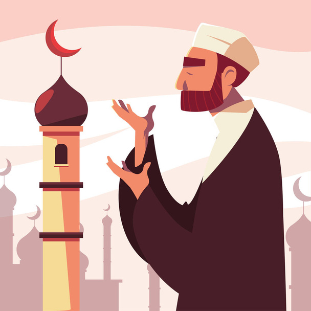 homme musulman priant dans la mosquée, ramadan kareem
 - Vecteur, image