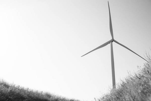 ветряная электростанция, лопасти лопастей против неба
 - Фото, изображение