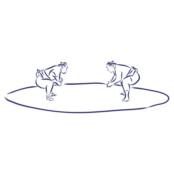 Izolovaná ilustrace zápasníka sumo, černobílá kresba, bílé pozadí - Vektor, obrázek