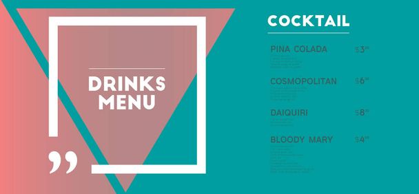 Drinks menu. Cocktail. Triangle, square and quotes.  - Vector, Image