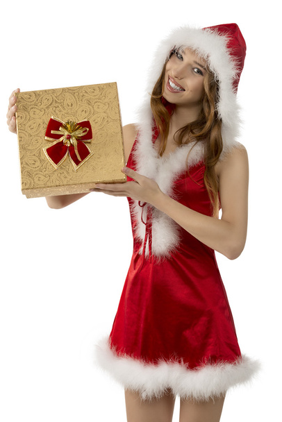 smiling christmas girl with gift box - Photo, Image