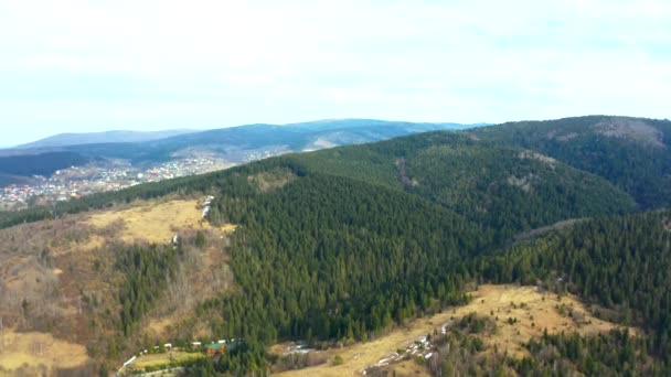 Piękne loty dronem nad lasami z pięknym widokiem na góry i lasy - Materiał filmowy, wideo