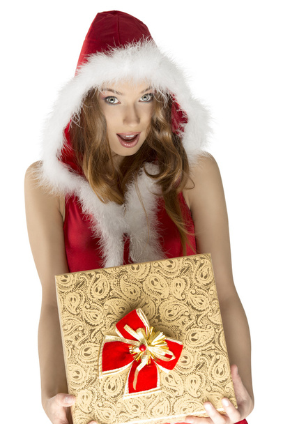 xmas shoot of pretty girl with gift - Photo, Image