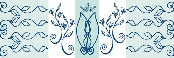 Ornate celtic seamless vector border design. Modern striped floral blue white hand drawn illustration. Horizontal geometric swirl banner. Edging, ribbon, trim for irish, gaelic celebration concept - Vector, Image