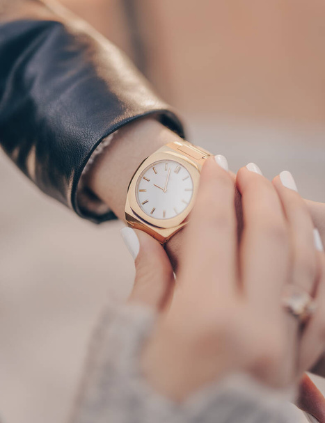 Stylish watch on woman hand - Foto, Imagem