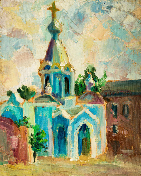 Oil painting on canvas. Old Church. - Photo, Image