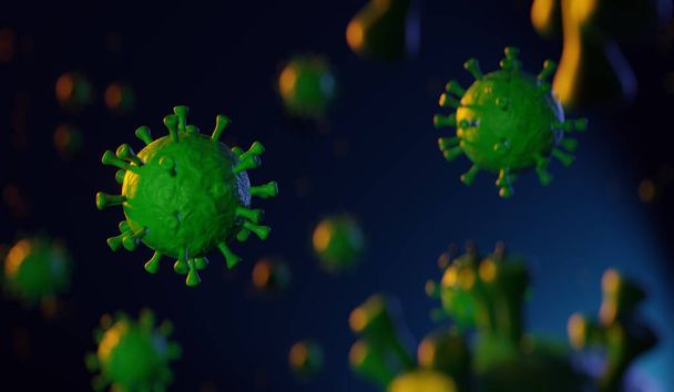 coronavirus floating in fluid microscopic view, pandemic or virus infection - Photo, Image