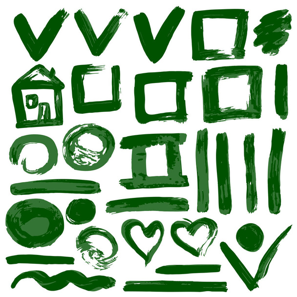 Collezione di vernice verde, inchiostro, pennellate, pennelli, linee, grungy. Onde, cerchi Elementi sporchi di cornici scatole di decorazione - Vettoriali, immagini