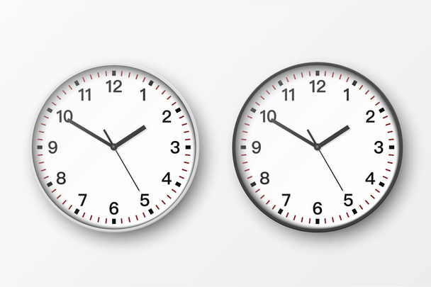 Vector 3d realista simple redondo blanco y negro reloj de oficina de la pared con esfera blanca icono conjunto primer plano aislado sobre fondo blanco. Plantilla de diseño, Maqueta para Branding, Anunciar. Vista frontal o superior
 - Vector, imagen