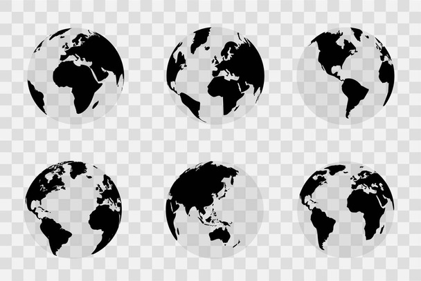 Earth globe set. World map in globe shape. Earth globes collection on isolated background. Flat style - stock vector. - Vector, Image
