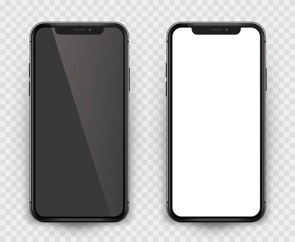 Realistic vector smartphone black design with empty screen. Vector isolated smartphone with empty screen to present your app, design... - stock vector. - Вектор,изображение