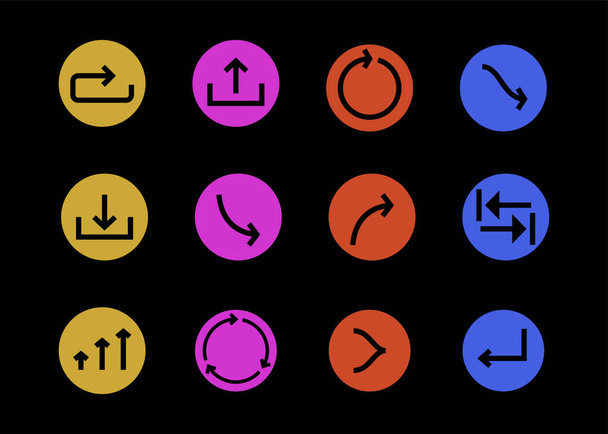 flechas en círculos multicolores y diferentes direcciones aisladas en negro
 - Vector, Imagen