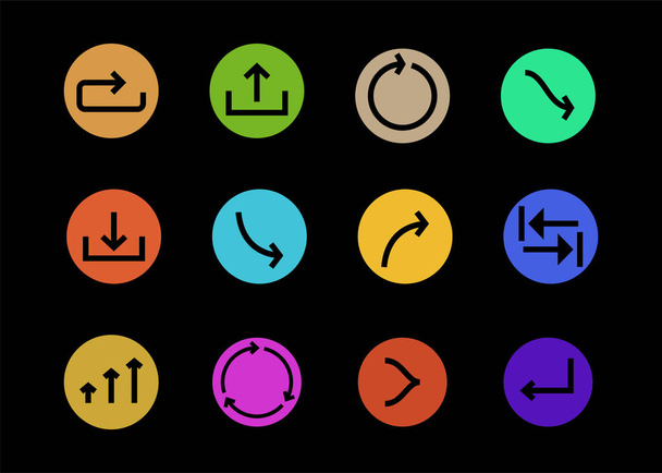 arrows in multicolored circles and different directions isolated on black - Vektor, obrázek