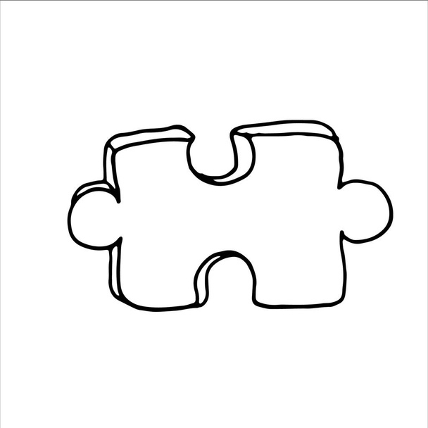 Single jigsaw puzzle isolated on white background. Somple hand drawn vector illustration in cartoon doodle style. Element as symbol of board games, piece of team building. Element for postcard poster - Vector, Image