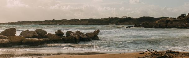 panoramic shot of rocks near mediterranean sea  - Photo, Image