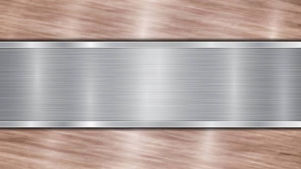 Arrière-plan composé d'une surface métallique brillante en bronze et d'une plaque horizontale argentée polie située au centre, avec une texture métallique, des reflets et des bords brunis
 - Vecteur, image