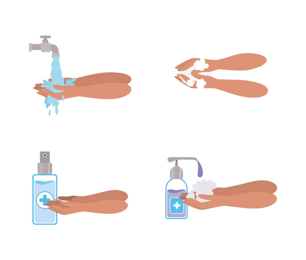 分離された手洗浄と石鹸ディスペンサーアイコンセットベクトルデザイン - ベクター画像