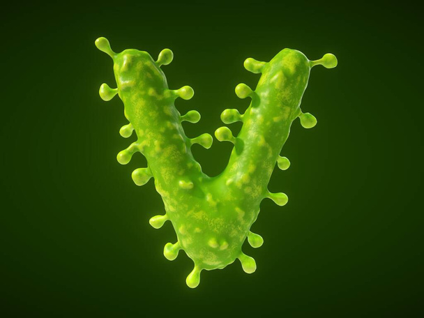 písmeno V ve tvaru viru nebo bakteriální buňky. 3D ilustrace, vhodná pro lékařská a vědecká témata - Fotografie, Obrázek