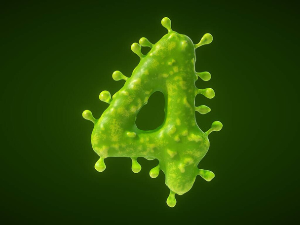 4-es alakú vírus vagy baktérium sejt. 3D illusztráció, alkalmas orvosi és tudományos témák - Fotó, kép