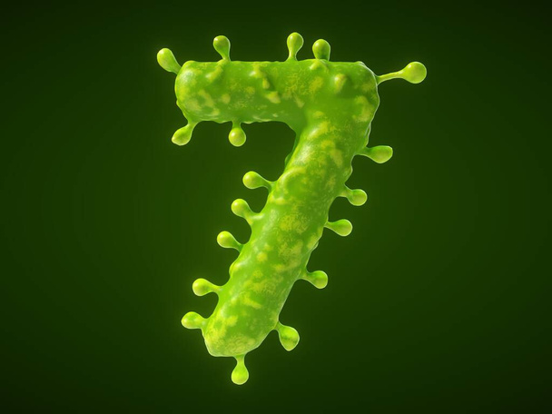 číslo 7 ve tvaru viru nebo bakteriální buňky. 3D ilustrace, vhodná pro lékařská a vědecká témata - Fotografie, Obrázek