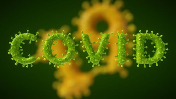 covid 19 word shaped virus or bacteria cell. 3d illustration, suitable for medical and science themes - Fotó, kép