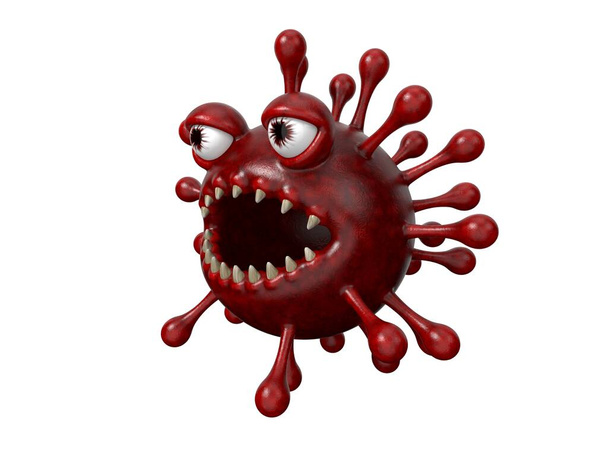 monstrum červeného koronového viru. 3D ilustrace, kreslený virový znak - Fotografie, Obrázek