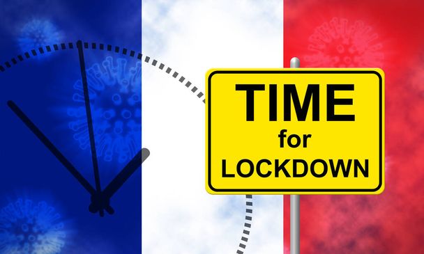 Frankreich Lockdown, um Französisch ncov Epidemie und Ausbruch zu stoppen. Covid 19 Vorsichtsmaßnahme zur Isolierung von Krankheitsinfektionen - 3d Illustration - Foto, Bild