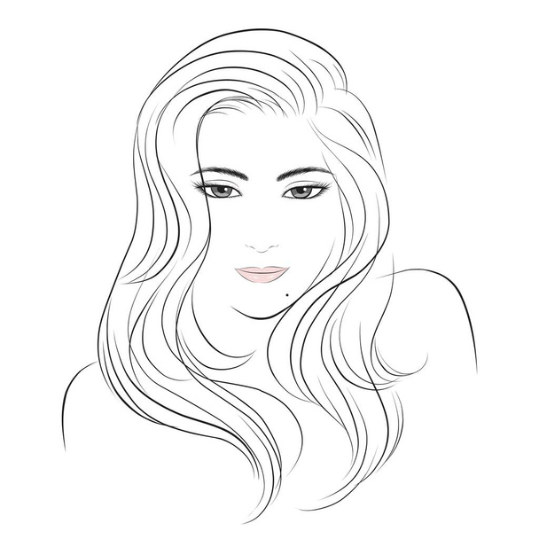 dziewczyna twarz długie włosy portret odizolowany na białym tle. ilustracja wektora narysowanego ręcznie - Wektor, obraz